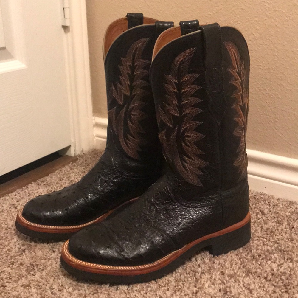 Lucchese Black Full Quill Ostrich Crepe Sole Boots